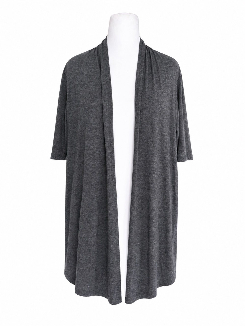Eileen Fisher M Gray Tencel Open Front Draped Waterfall Cardigan Short Sleeve